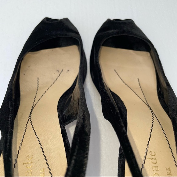 Kate Spade Black Velvet Peep Toe Heels Size 7 - Picture 3 of 12